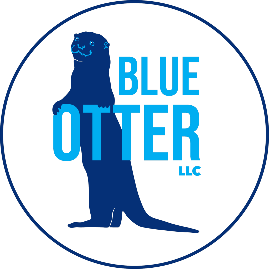 Logo - image of a blue otter animal with text